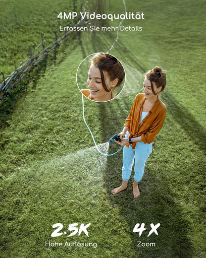 COOAU 4MP Überwachungskamera Aussen Solar 2.5K 360° Nachtsicht Weiß
