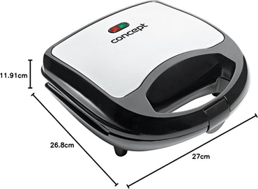 CONCEPT Hausgeräte sv3031 Sandwich-Toaster mit viereckigen Platten, 700 W, edelstahl / schwarz