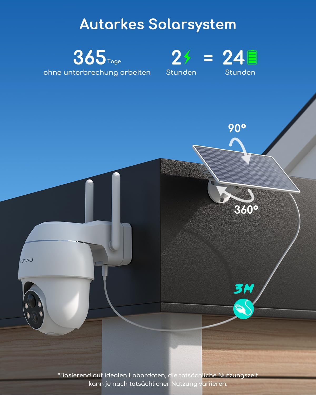 COOAU 4MP Überwachungskamera Aussen Solar 2.5K 360° Nachtsicht Weiß