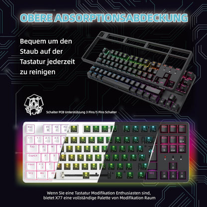 Clavier de jeu mécanique CIY X77, 88 touches QWERTZ RGB