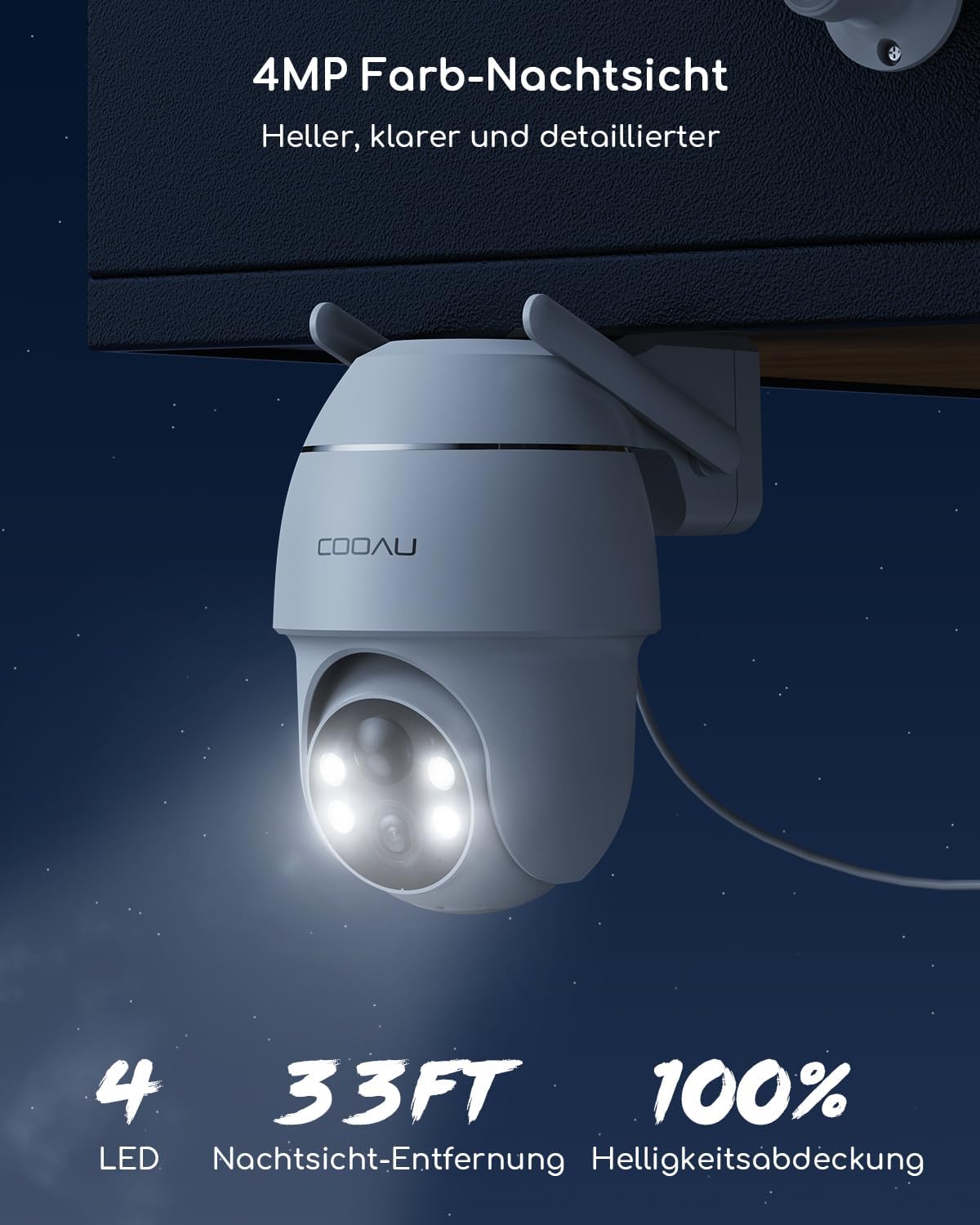 COOAU 4MP Überwachungskamera Aussen Solar 2.5K 360° Nachtsicht Weiß