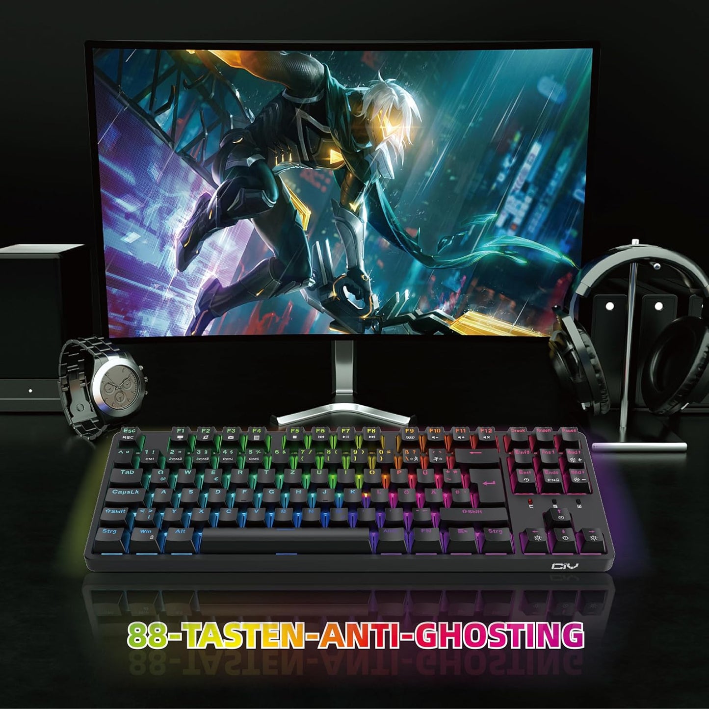 Clavier de jeu mécanique CIY X77, 88 touches QWERTZ RGB