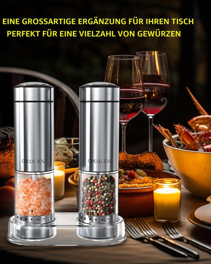 CIRCLE JOY Batteriebetriebenes Salz und Pfeffermühlen Set mit Sockel,LED-Licht
