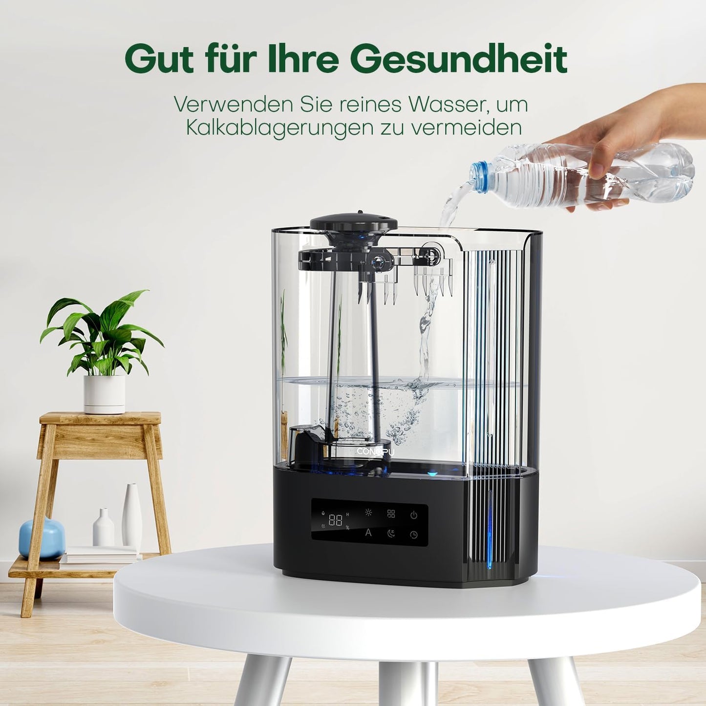 CONOPU Luftbefeuchter, 6L Luftbefeuchter Schlafzimmer für Large Räume, 60h Diffuseur d'arômes pour Schlafzimmer Kinderzimmer Pflanzen, 300 ml/h, Noir