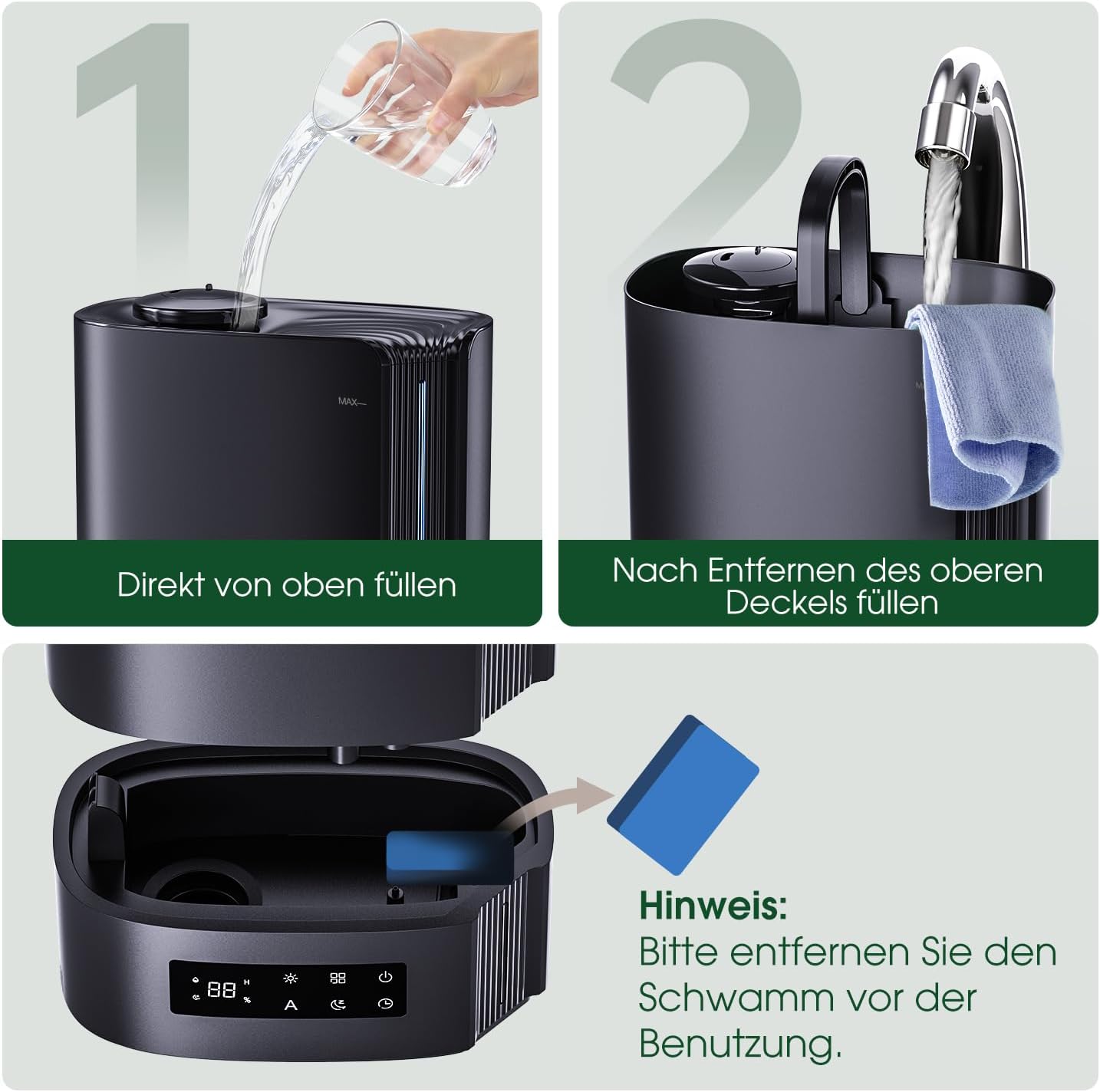 CONOPU Luftbefeuchter, 6L Luftbefeuchter Schlafzimmer für Large Räume, 60h Diffuseur d'arômes pour Schlafzimmer Kinderzimmer Pflanzen, 300 ml/h, Noir