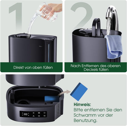 CONOPU Luftbefeuchter, 6L Luftbefeuchter Schlafzimmer für Large Räume, 60h Diffuseur d'arômes pour Schlafzimmer Kinderzimmer Pflanzen, 300 ml/h, Noir