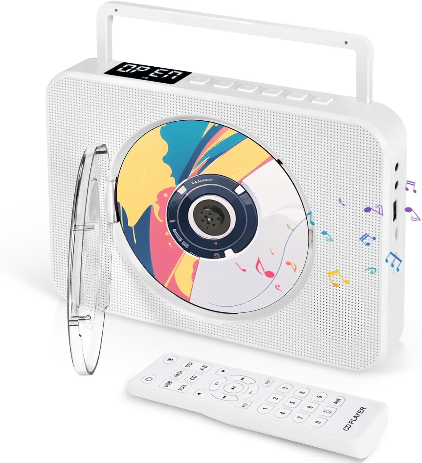 Bluetooth CD Player mit Tragegriff, Tragbarer Vertikaler mit integrierten Lautsprechern Unterstützt FM Radio