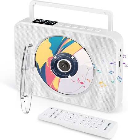 Bluetooth CD Player mit Tragegriff, Tragbarer Vertikaler mit integrierten Lautsprechern Unterstützt FM Radio