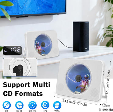 Bluetooth CD Player mit Tragegriff, Tragbarer Vertikaler mit integrierten Lautsprechern Unterstützt FM Radio