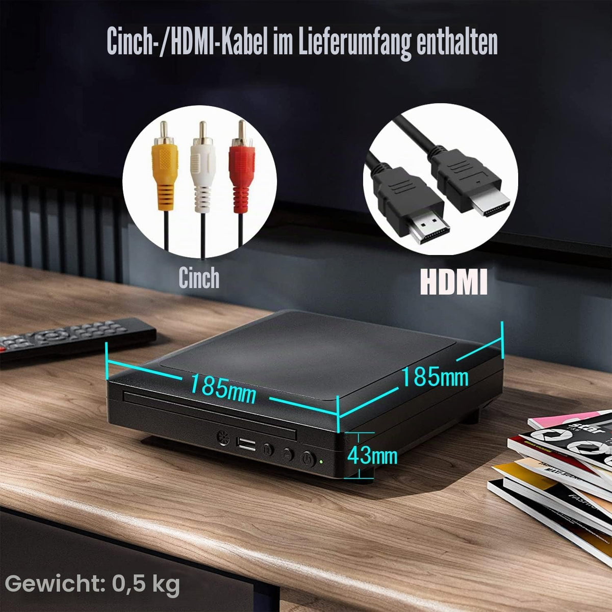 CeihoitDVD-/CD-Player für Fernseher mit HDMI und AV-Ausgang, USB-Anschluss, HD 1080p