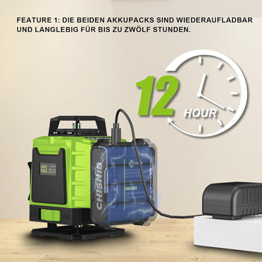 CHISHIB Laser-Wasserwaage 360, mit Stativ und 4800 mAh Akkus 4D-Laser-Wasserwaage, 4 x 360°