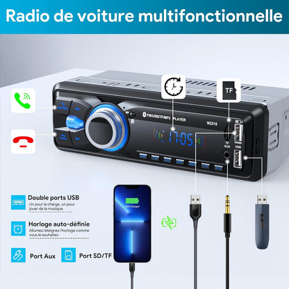 Chismos Bluetooth-Freisprecheinrichtung 5.0 FM-Autoradio 1 DIN für 9-12V-Fahrzeuge