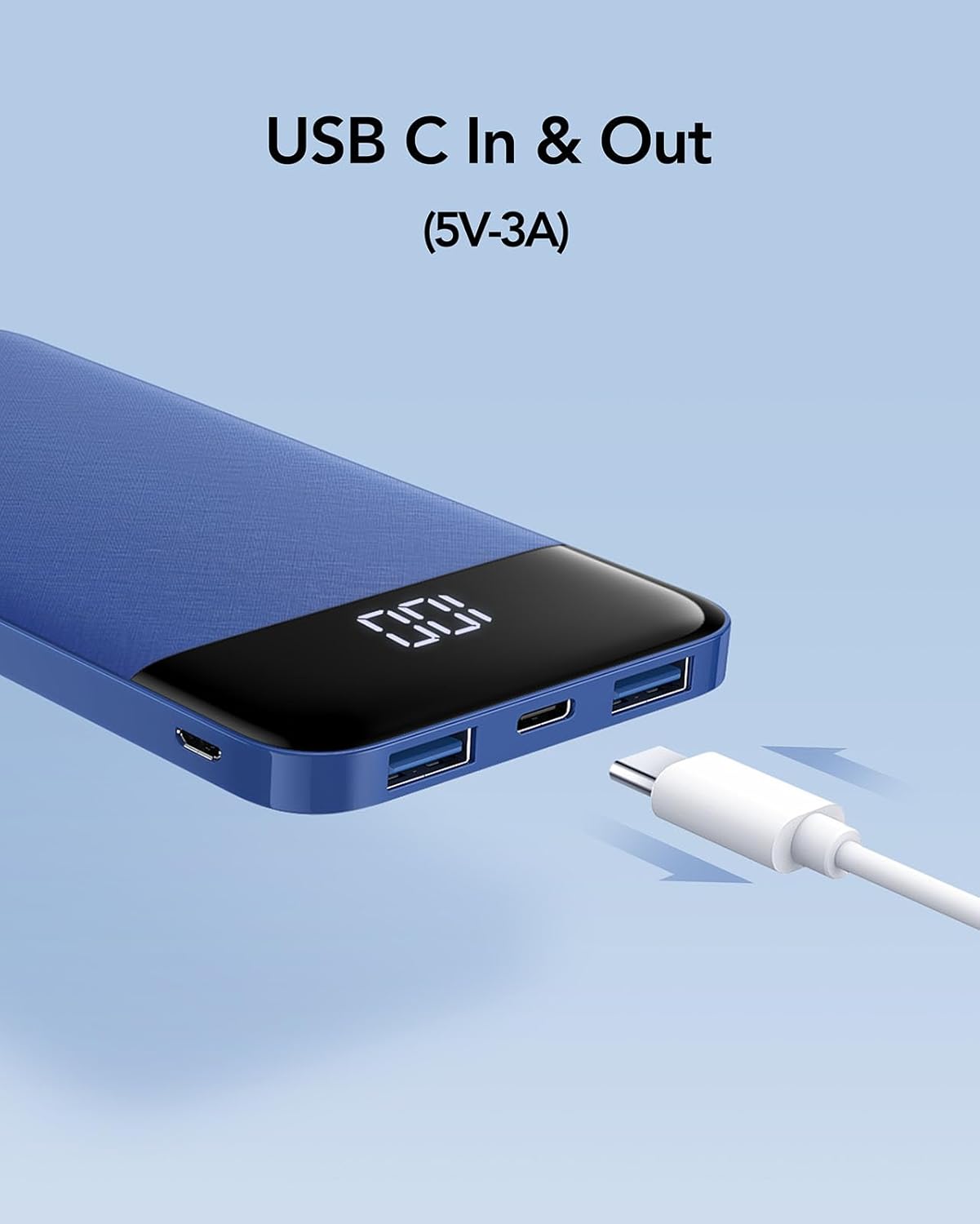 Charmast 10400 mAh Powerbank, USB-C-Akkupack mit LED-Anzeige,(blau)