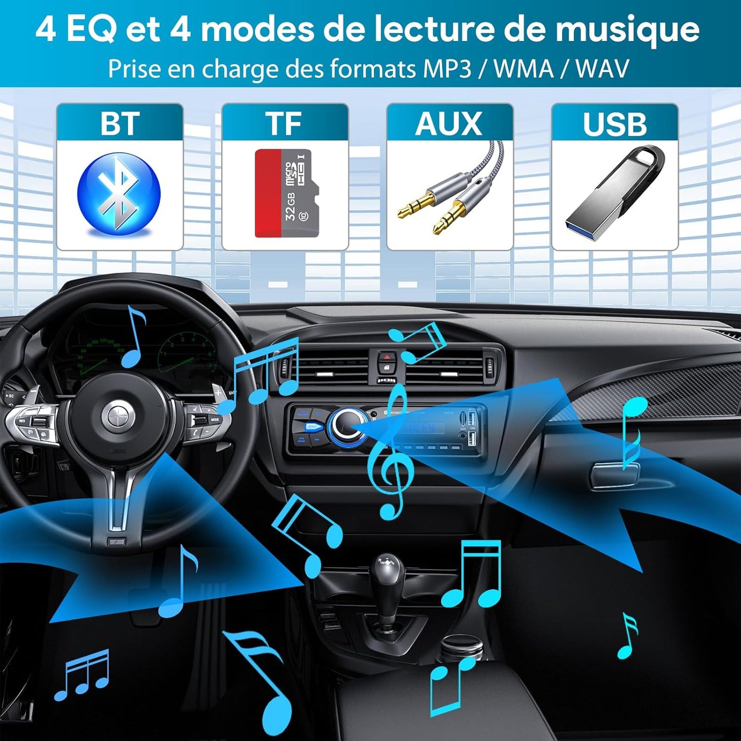 Chismos Bluetooth-Freisprecheinrichtung 5.0 FM-Autoradio 1 DIN für 9-12V-Fahrzeuge