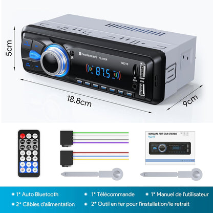 Chismos Bluetooth-Freisprecheinrichtung 5.0 FM-Autoradio 1 DIN für 9-12V-Fahrzeuge