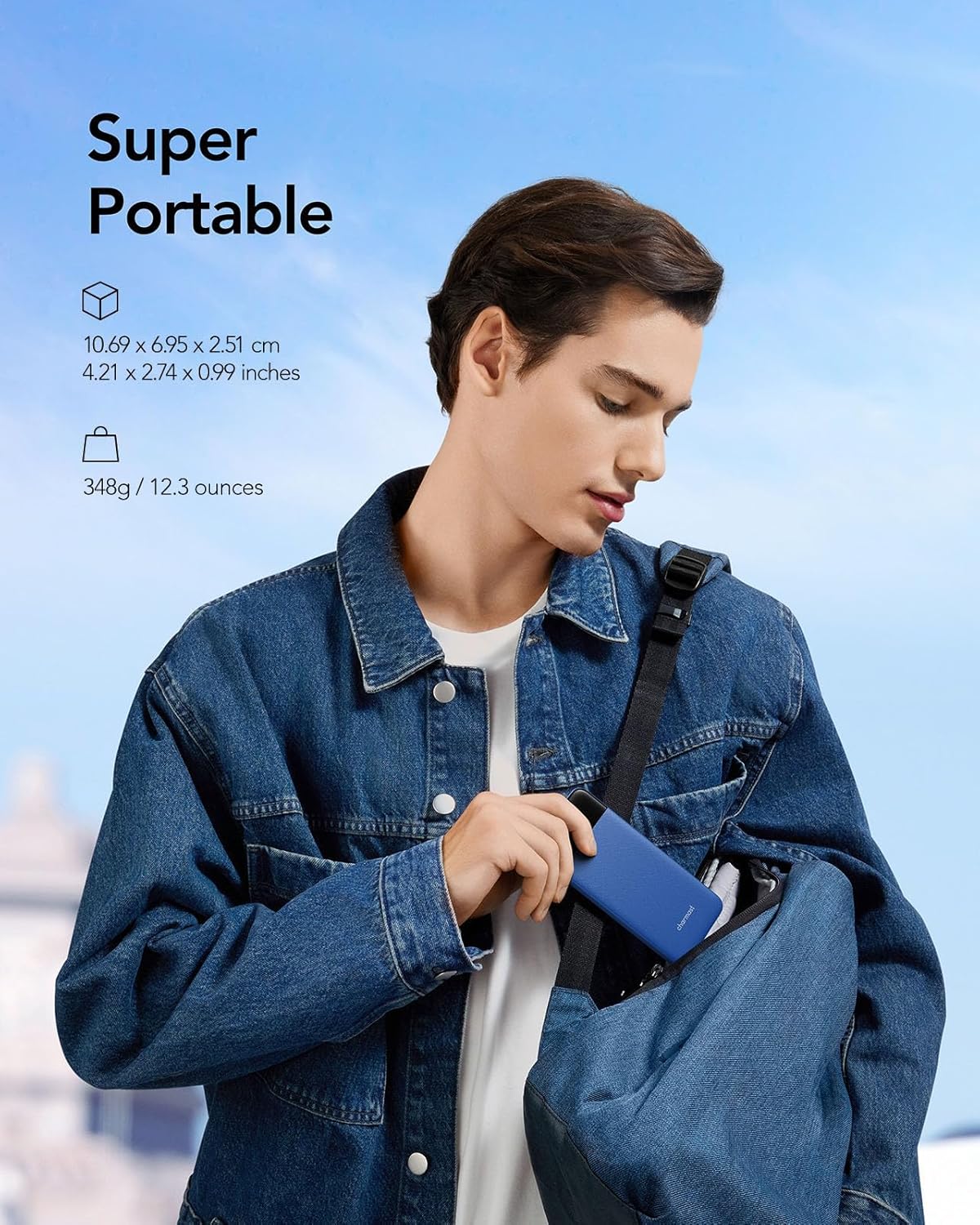Charmast 10400 mAh Powerbank, USB-C-Akkupack mit LED-Anzeige,(blau)
