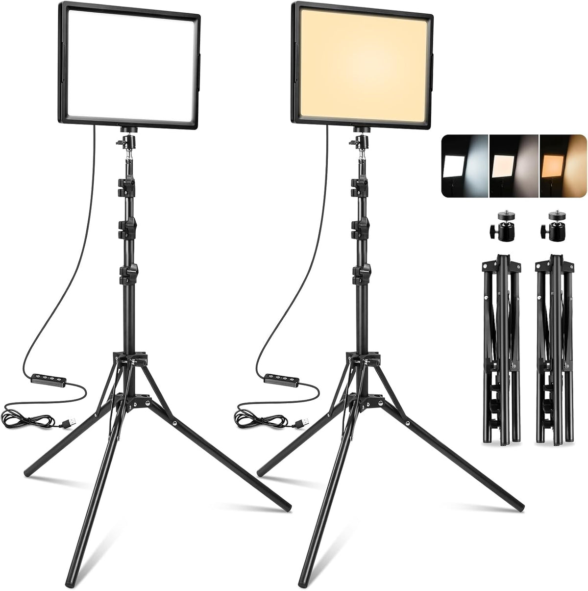 Ci-Fotto LED-Dauerlicht 2-Pack, 15W Video Licht Zweifarbig 2800-6500K CRI 97+ Dimmbares