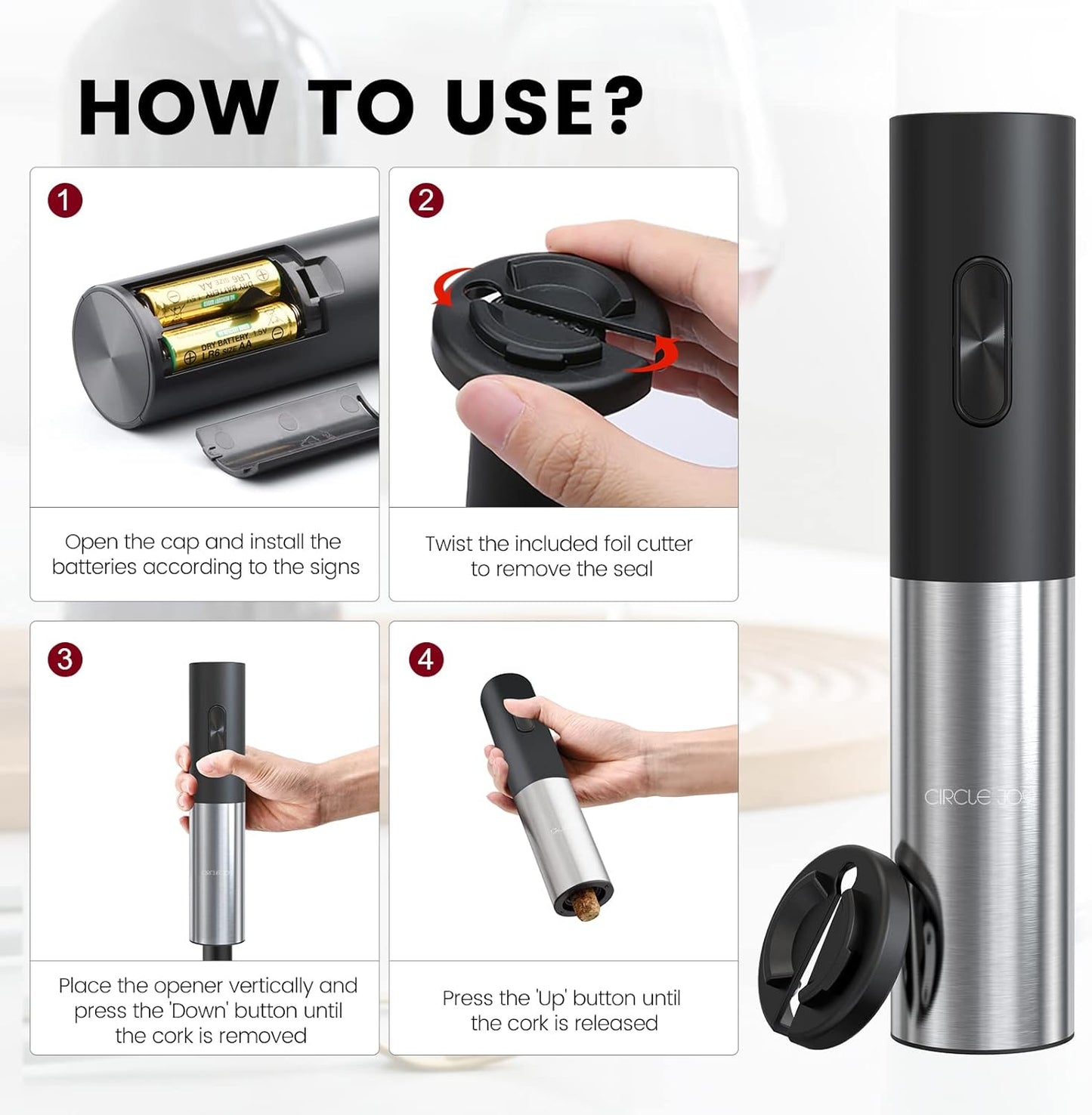 Elektrischer Korkenzieher, Automatischer WeinöFfner, Batteriebetriebener