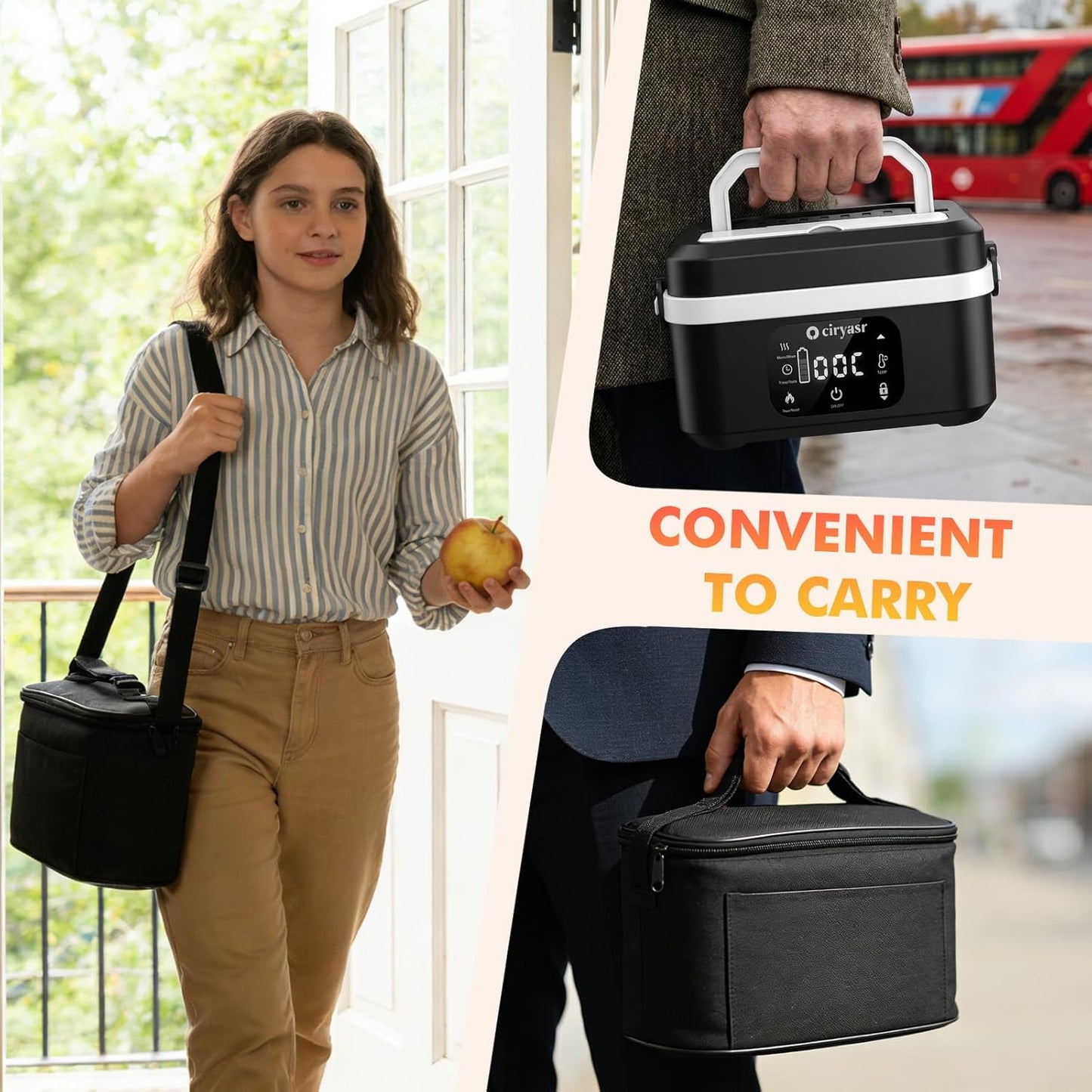 Ciryasr Elektrische Lunchbox mit Akku 20000mAh, 100w Wiederaufladbar Selbstheizende Brotdose