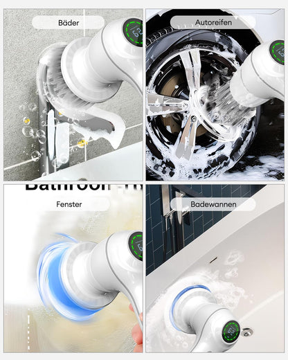 CkeyiN Brosse de Nettoyage Électrique, Kabelloser Fugenschooner avec 7 Austauschbaren Bürstenköpfen Épurateur portatif avec LED Anzeige, 2 Modes, Blanc