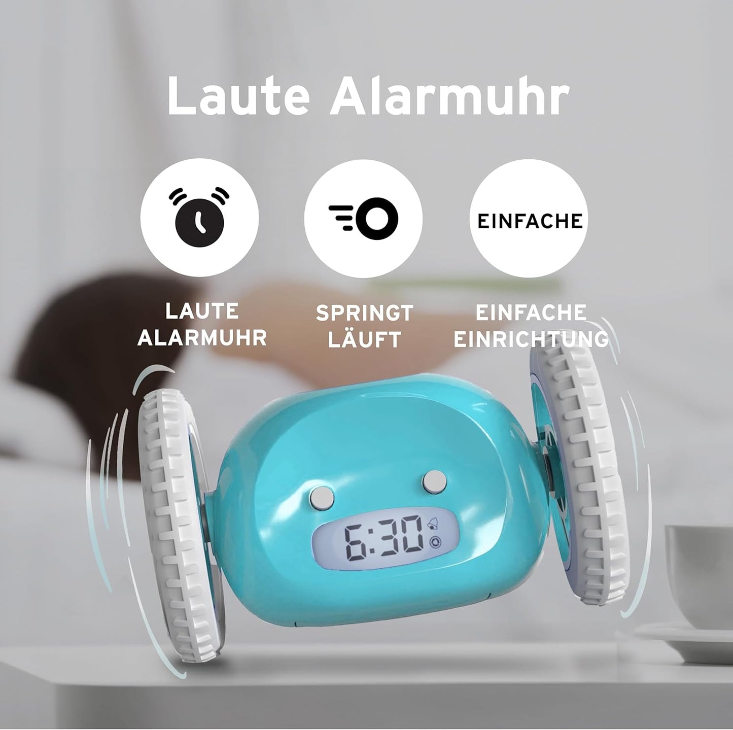 CLOCKY Lauter Wecker Digital Wecker Laut für tiefschläfer schwerhörige schwere Schläfer (Bleu)
