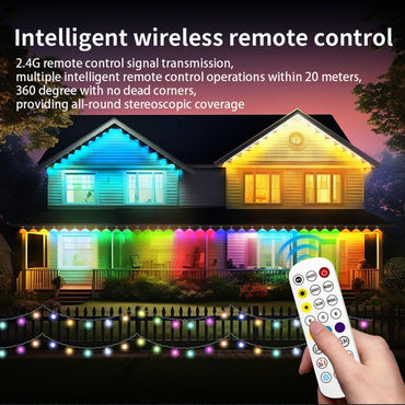 CLUHERTVY LED Lichternetz Außen Slimme RGBIC met 75 scènemodi, 15 m , IP67  Bluetooth, App bediening, waterdicht