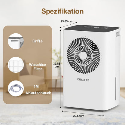 COLAZE Luftentfeuchter 12L/24h 30m² mit Automatischer Abtauung&Wasserfüllstand