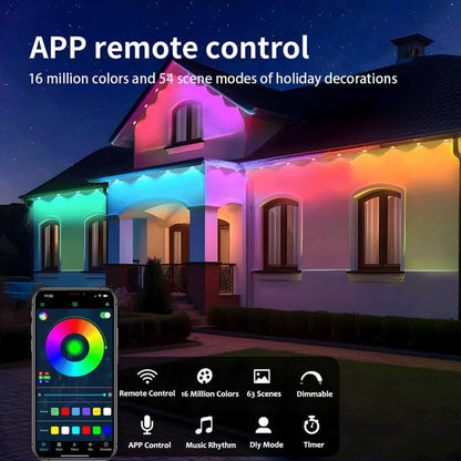 CLUHERTVY LED Lichternetz Außen Slimme RGBIC met 75 scènemodi, 15 m , IP67  Bluetooth, App bediening, waterdicht