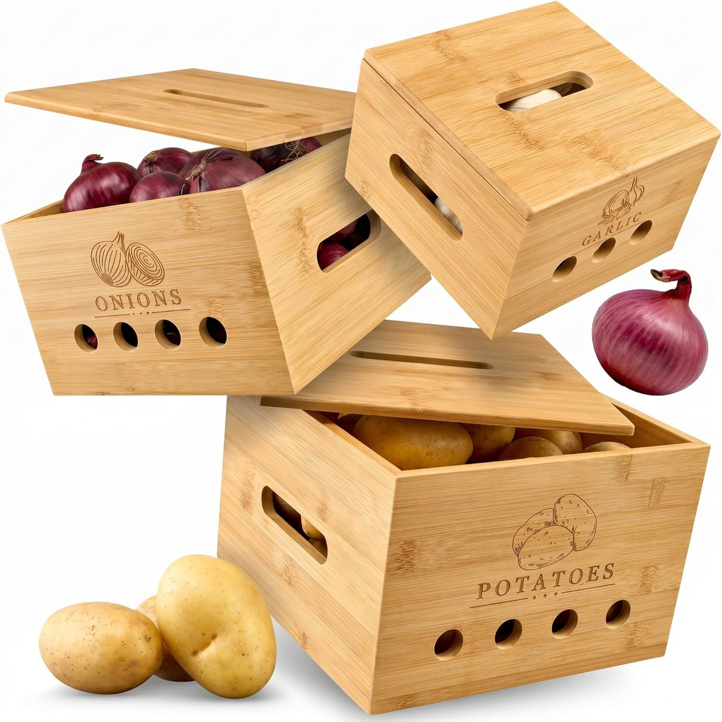 Calidoro Premium Kartoffel Aufbewahrungsbox [3er Set]Längerfrische Kartoffel Aufbewahrung