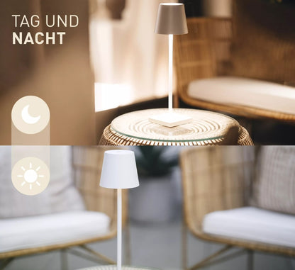 Climaqx Designer Tischlampe LED Akku Tischleuchte dimmbar Bringt Licht for 48 Stunden USB Auffladekabel Weiß
