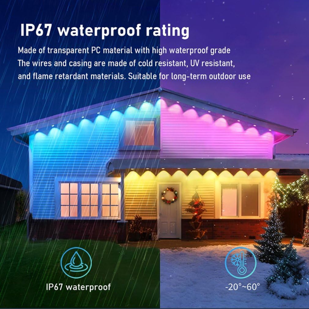 CLUHERTVY LED Lichternetz Außen Slimme RGBIC met 75 scènemodi, 15 m , IP67  Bluetooth, App bediening, waterdicht