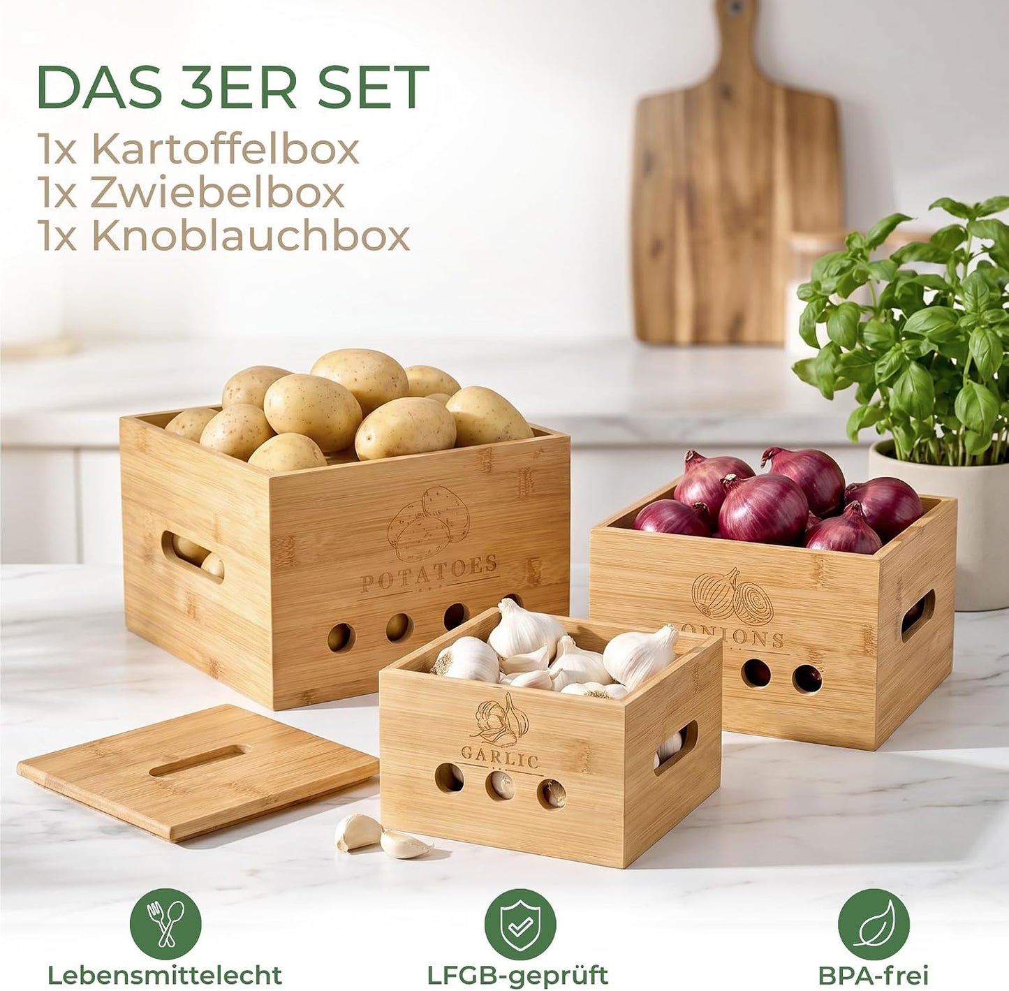 Calidoro Premium Kartoffel Aufbewahrungsbox [3er Set]Längerfrische Kartoffel Aufbewahrung