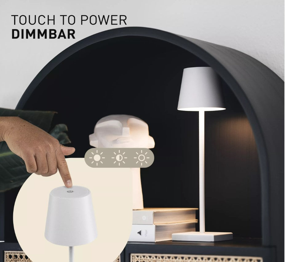 Climaqx Designer Tischlampe LED Akku Tischleuchte dimmbar Bringt Licht for 48 Stunden USB Auffladekabel Weiß