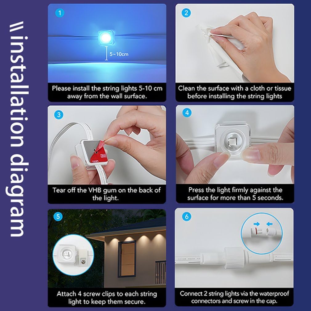 CLUHERTVY LED Lichternetz Außen Slimme RGBIC met 75 scènemodi, 15 m , IP67  Bluetooth, App bediening, waterdicht