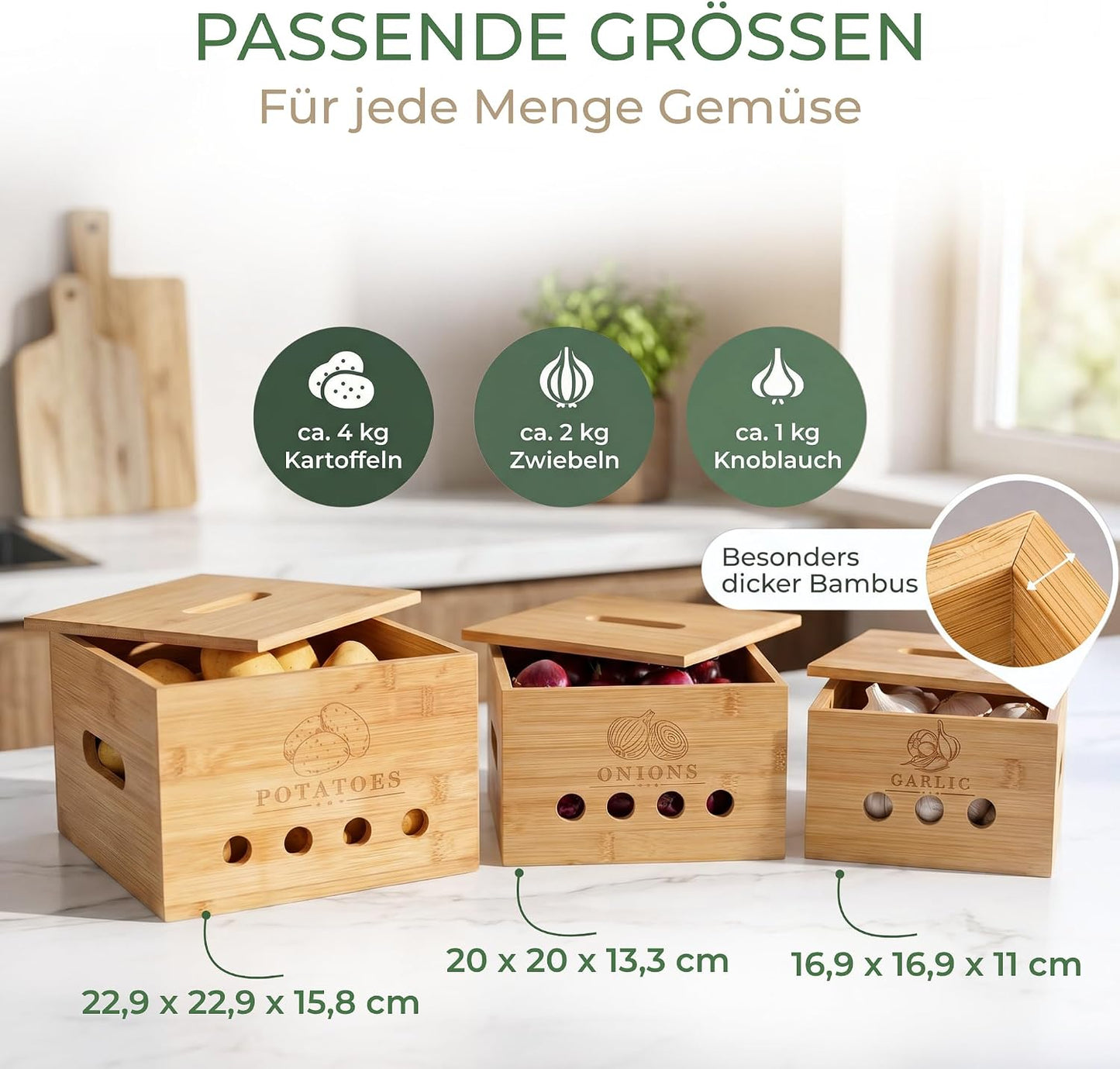 Calidoro Premium Kartoffel Aufbewahrungsbox [3er Set]Längerfrische Kartoffel Aufbewahrung