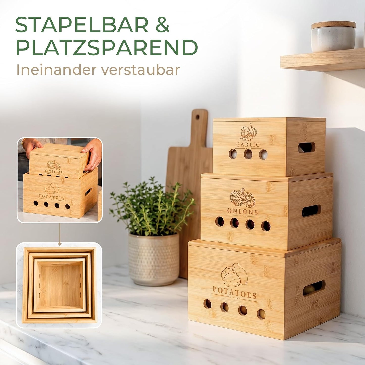 Calidoro Premium Kartoffel Aufbewahrungsbox [3er Set]Längerfrische Kartoffel Aufbewahrung