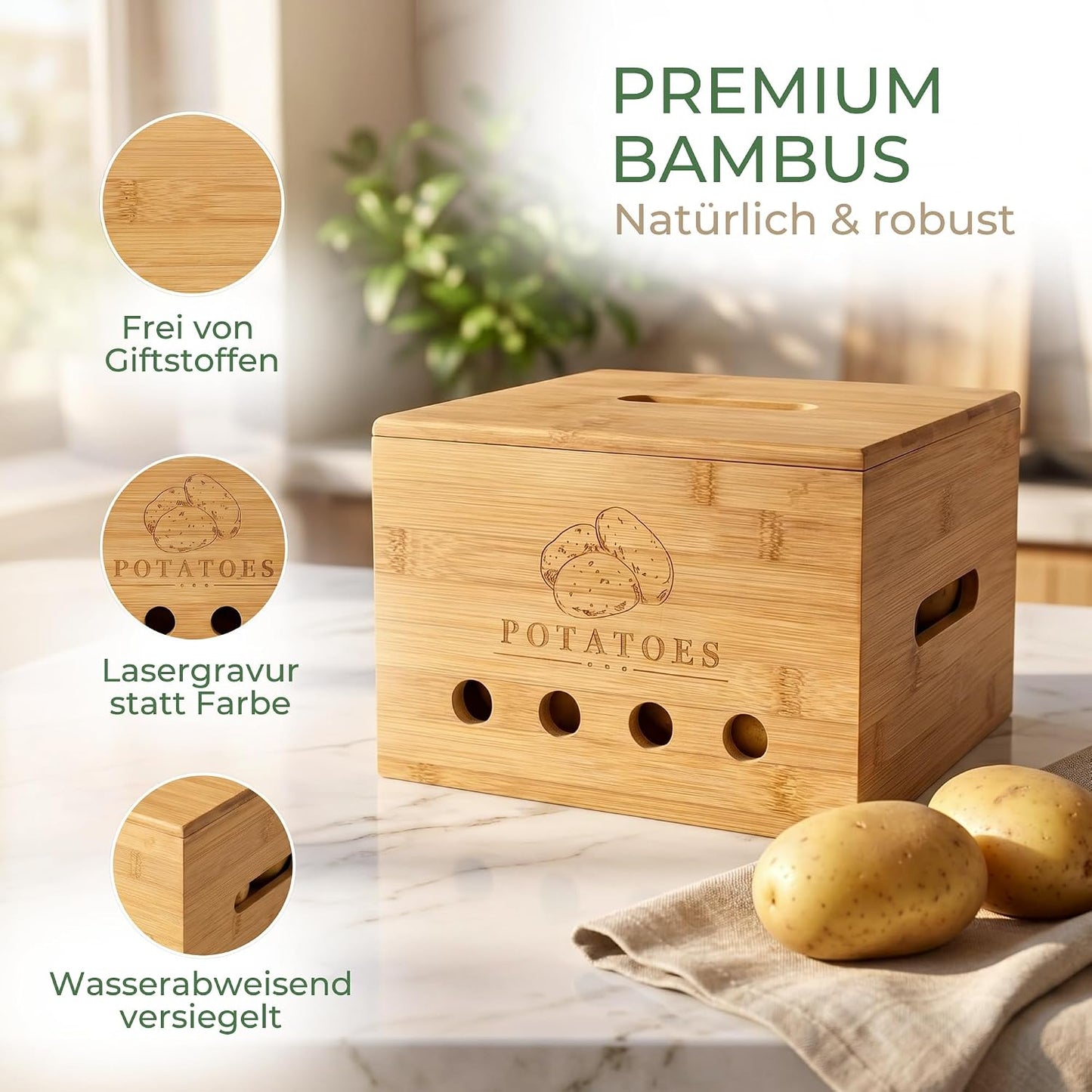 Calidoro Premium Kartoffel Aufbewahrungsbox [3er Set]Längerfrische Kartoffel Aufbewahrung