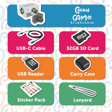 ClicKid CAM10, Fotokamera für Kinder, Dual‑Lens, 8× Zoom, 32 GB,