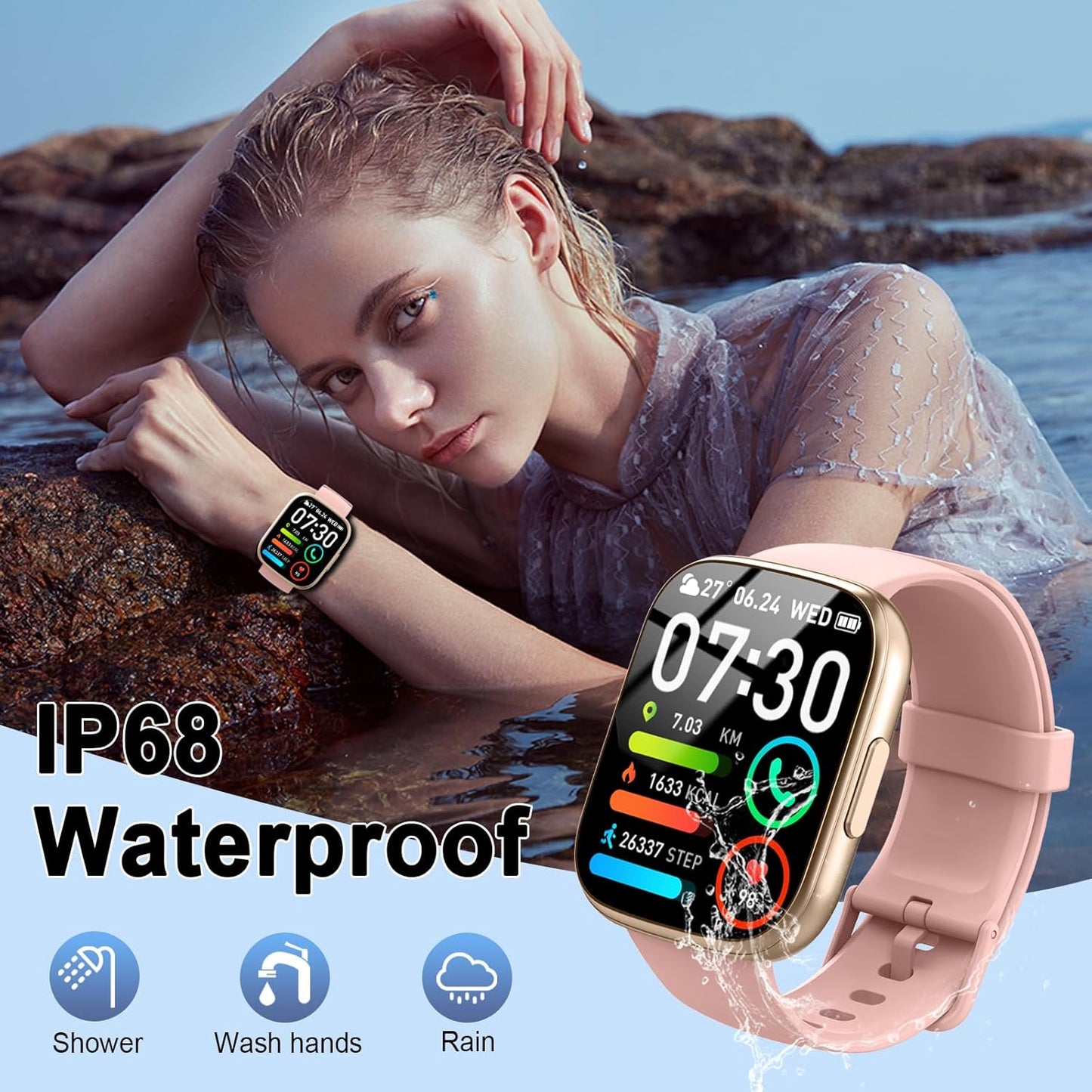 Cillso Smartwatch Herren Damen mit Telefonfunktion, 1,95-Zoll-Schrittzähler-Uhr, 24-Stunden-Herzfrequenz, Schlaf,