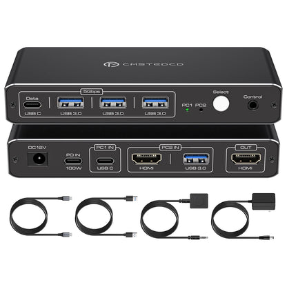 CMSTEDCD HDMI KVM Switch 2 PC 1 Monitore 4K@60Hz USB C KVM Switch