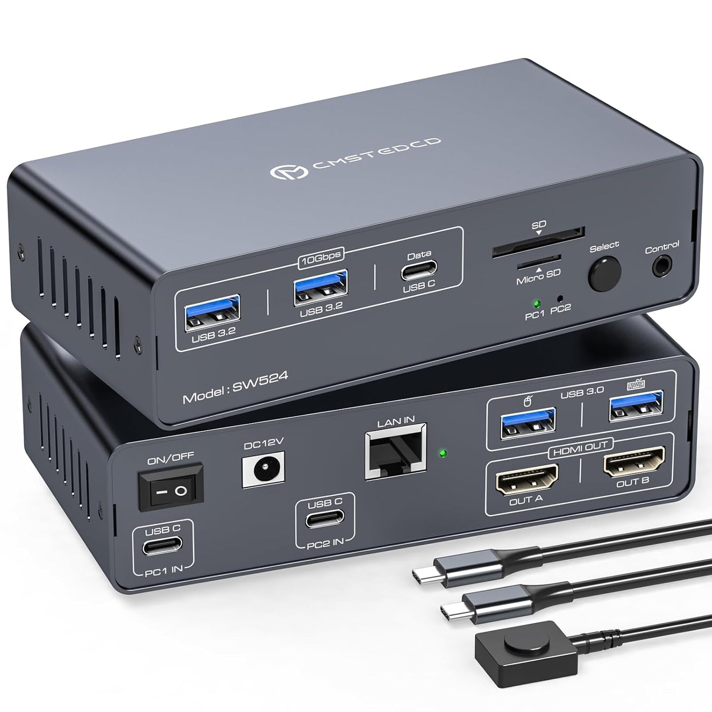 CMSTEDCD USB C Docking Station mit KVM Switch 2 PC 2 Monitore 4K60Hz HDMI EDID 12-in-1