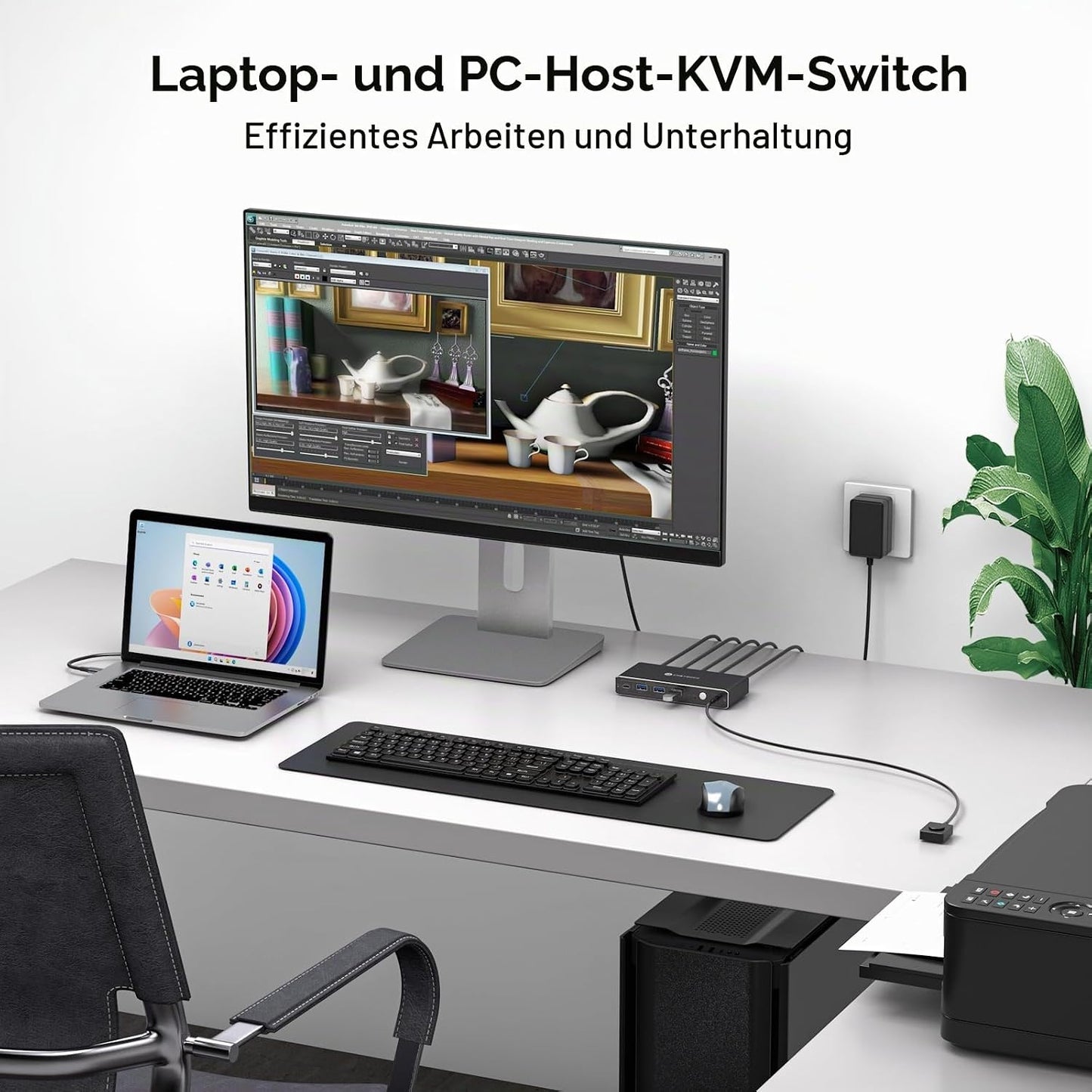 CMSTEDCD HDMI KVM Switch 2 PC 1 Monitore 4K@60Hz USB C KVM Switch