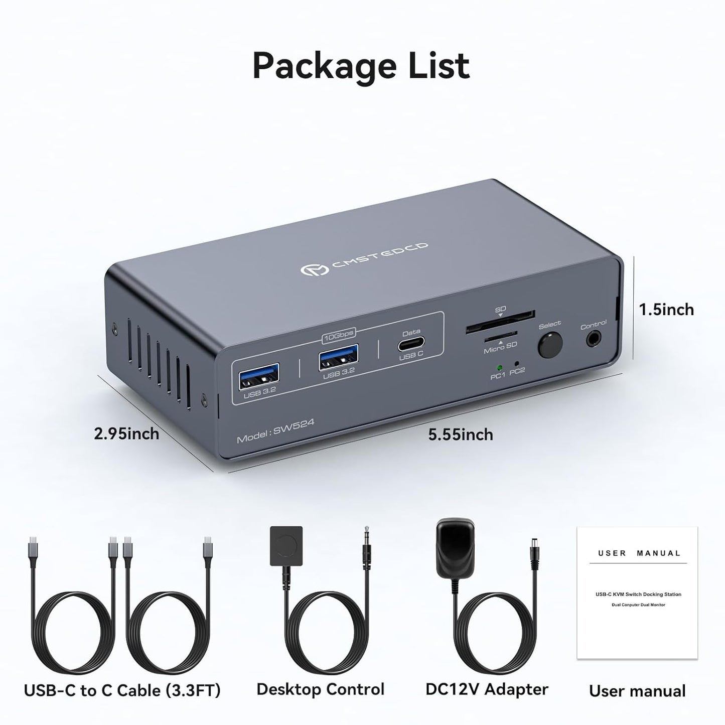 CMSTEDCD USB C Docking Station mit KVM Switch 2 PC 2 Monitore 4K60Hz HDMI EDID 12-in-1