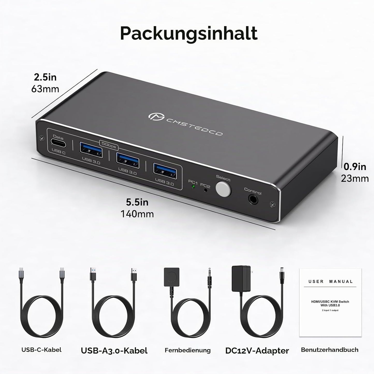 CMSTEDCD HDMI KVM Switch 2 PC 1 Monitore 4K@60Hz USB C KVM Switch