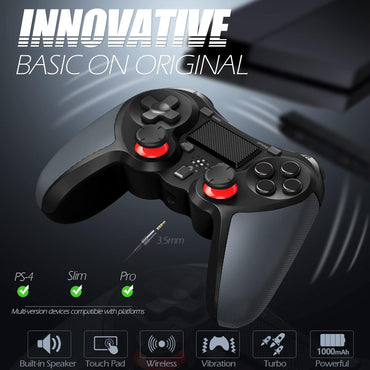 Visenovo Kabelloser PS4-Controller Dualshock mit LED-Licht  Für PS4/Pro/Slim  (Schwarz)