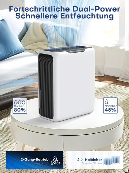 Luftentfeuchter, 3000 ml  20 m², 30 dB Schlafmodus, 6-24H Timer, Automatische Abtauung, 1.3 kWh