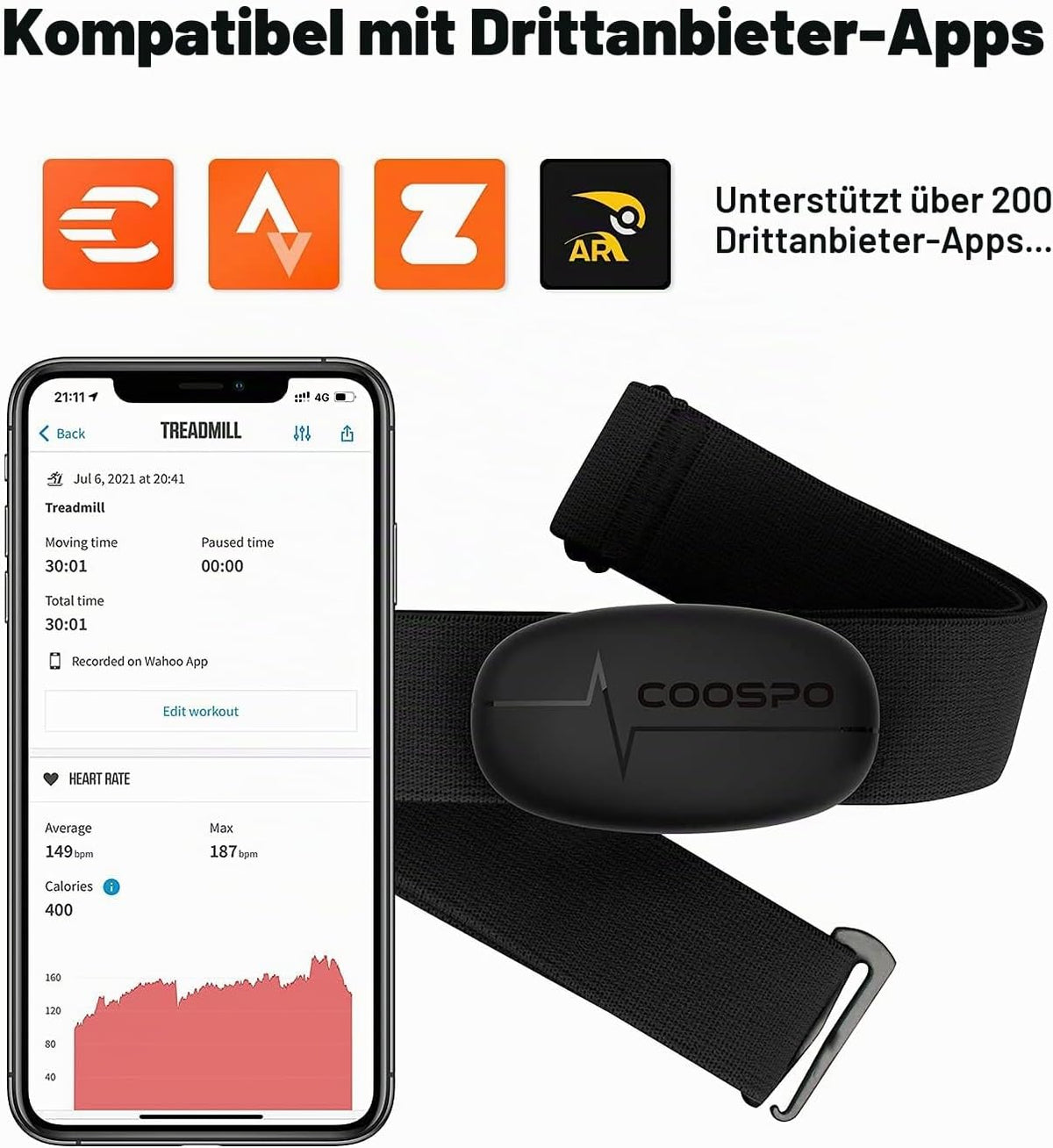 COOSPO H6 Herzfrequenzmesser Pulsgurt Brustgurt Bluetooth EKG-Messung IP67