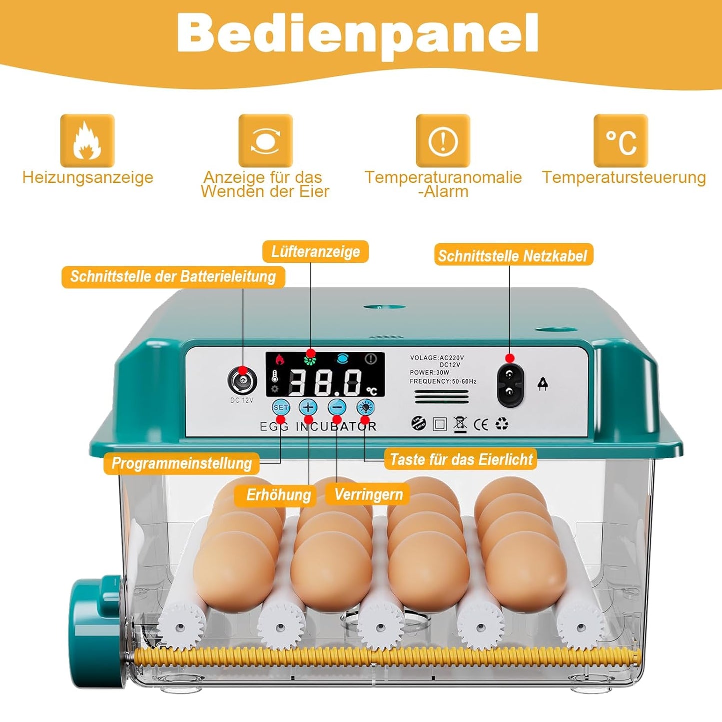 CoInceptus Brutautomat Vollautomatisch, Inkubator Hühner 12-16 Eier