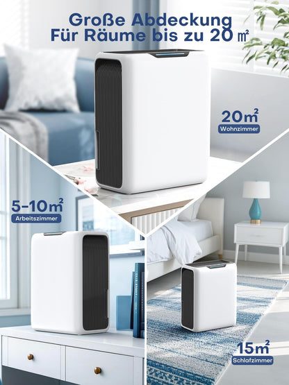 Luftentfeuchter, 3000 ml  20 m², 30 dB Schlafmodus, 6-24H Timer, Automatische Abtauung, 1.3 kWh