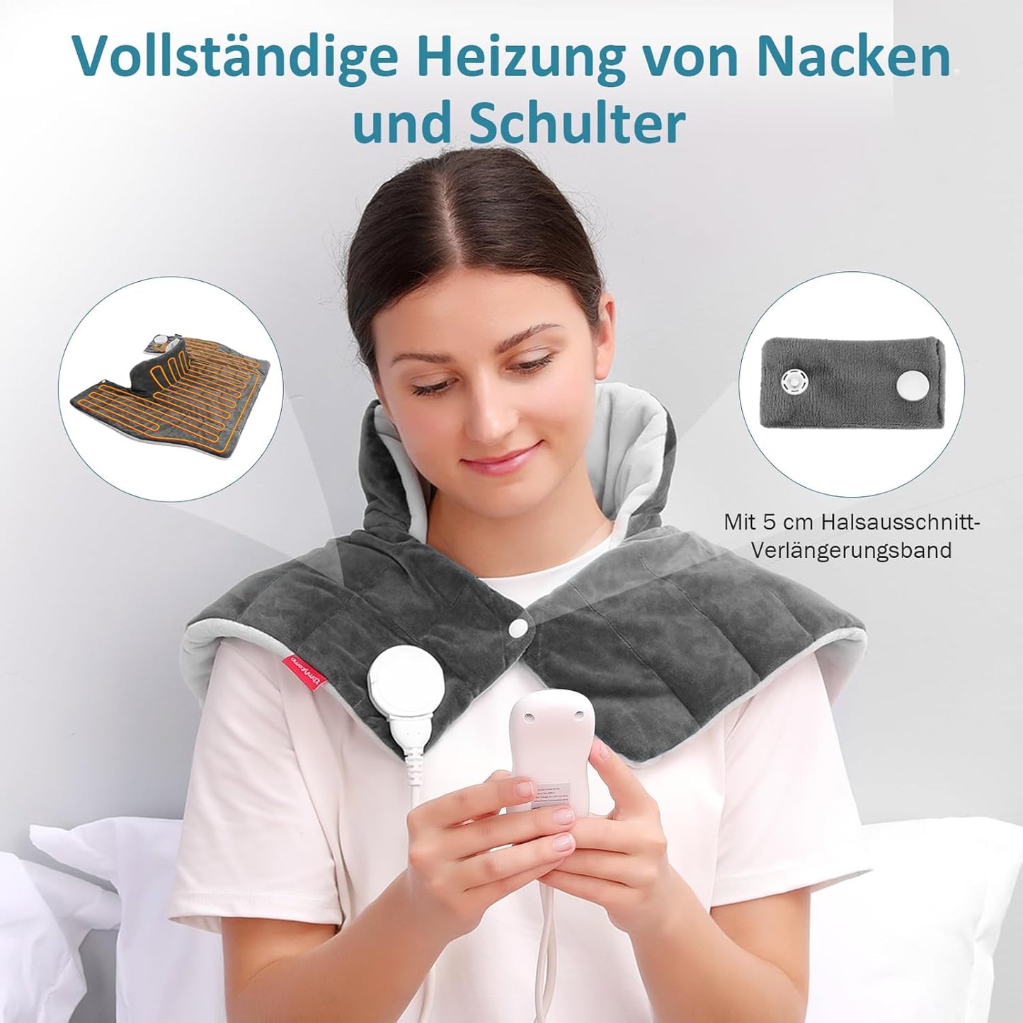 Comfytemp Voll gewichtetes Heizkissen für Nacken Schulter mit 9 Wärmestufen 0,5-9h Abschaltautomatik,Grau